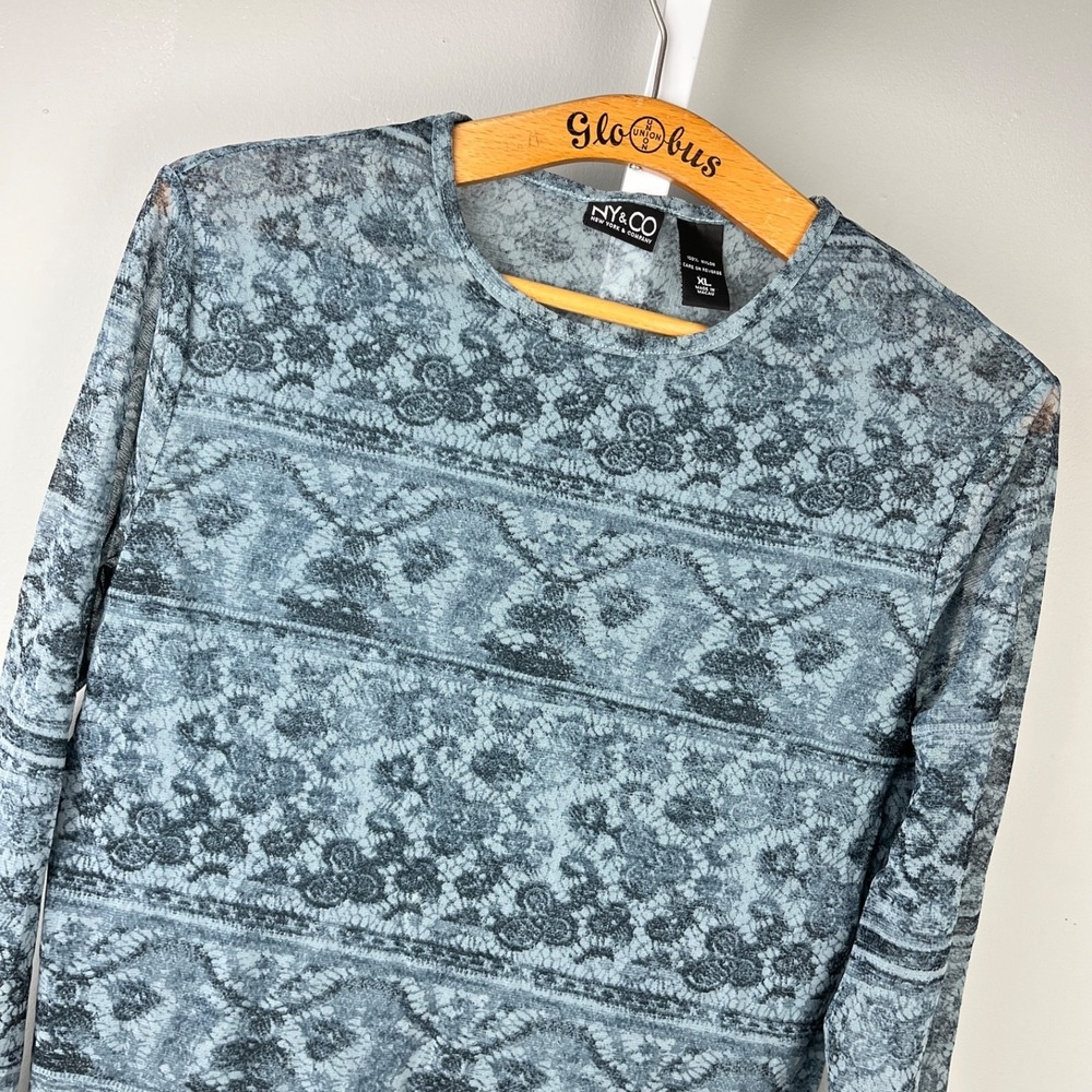 New York & Company Top Womens XL Mesh Long Sleeve Vintage Y2K Nylon Festival